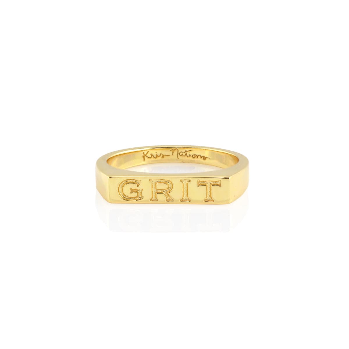 Grit Engraved Ring in 18K gold vermeil, a flat bar ring engraved GRIT