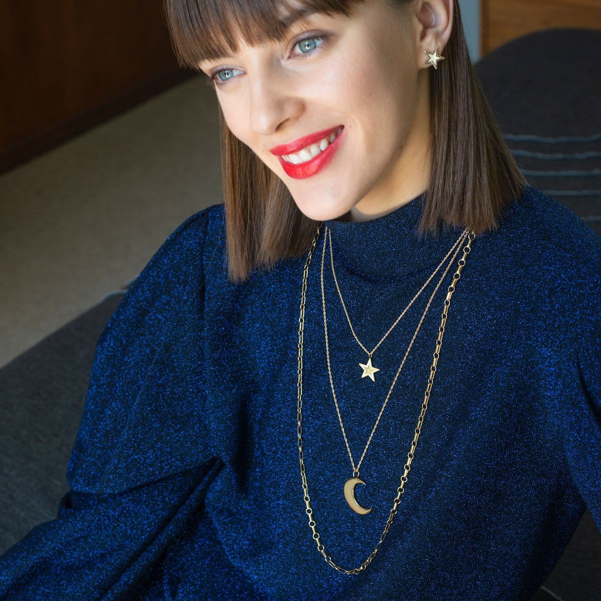 Medium Star Charm Necklace with Pave