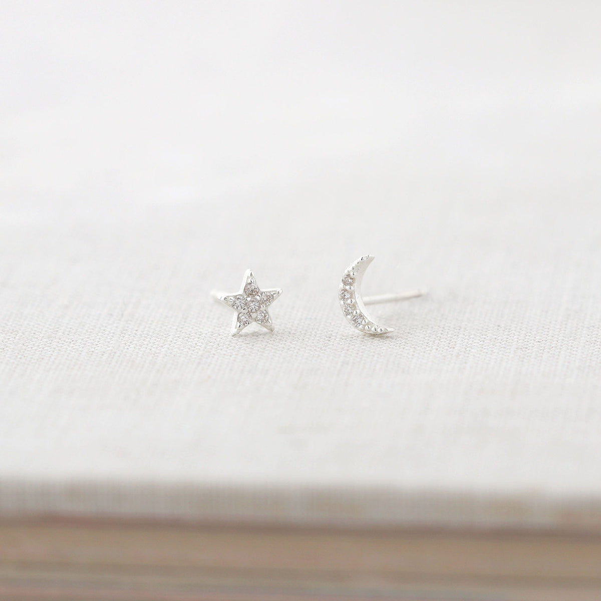 Star and Moon Crystal Stud Earrings in sterling silver