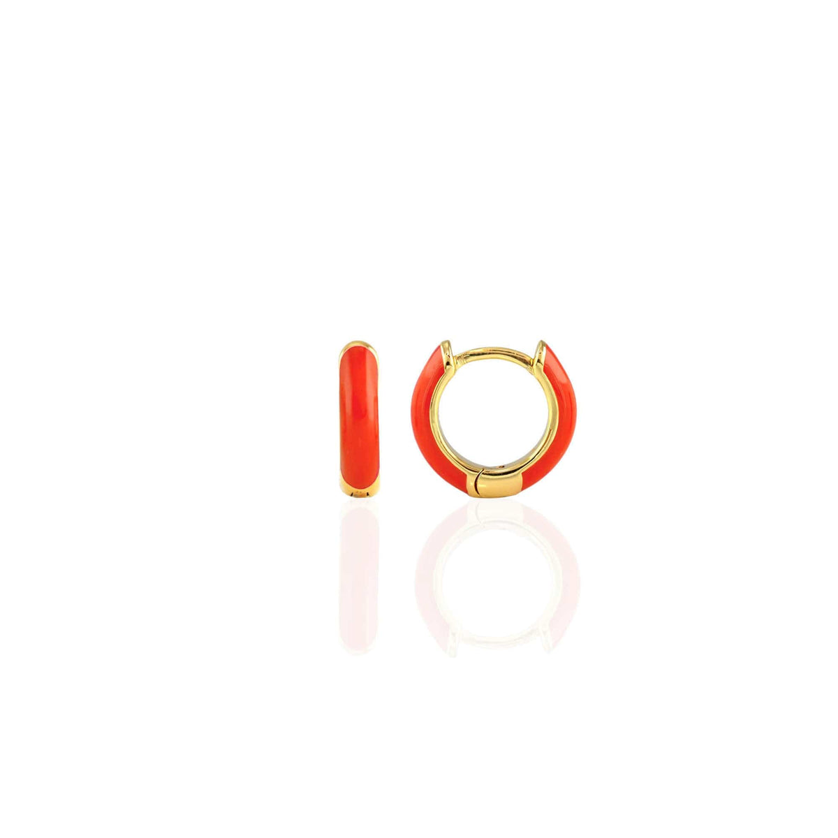 Red Enamel Huggie Hoop Earrings in 18K gold vermeil