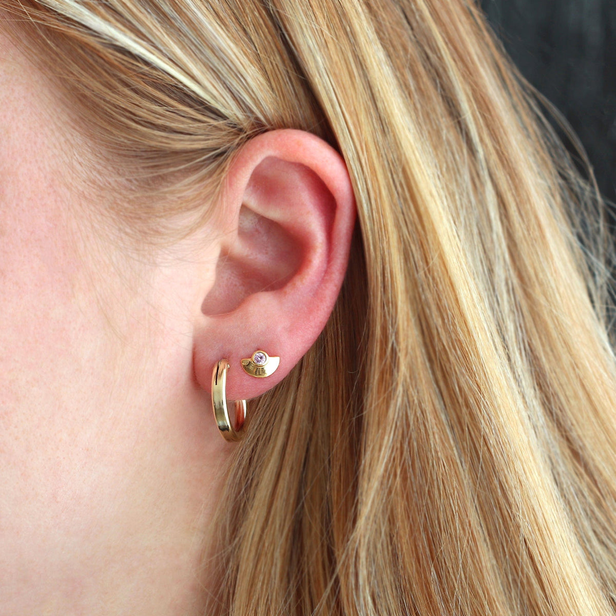 Half Moon Crystal Stud Earrings - 2 Colors