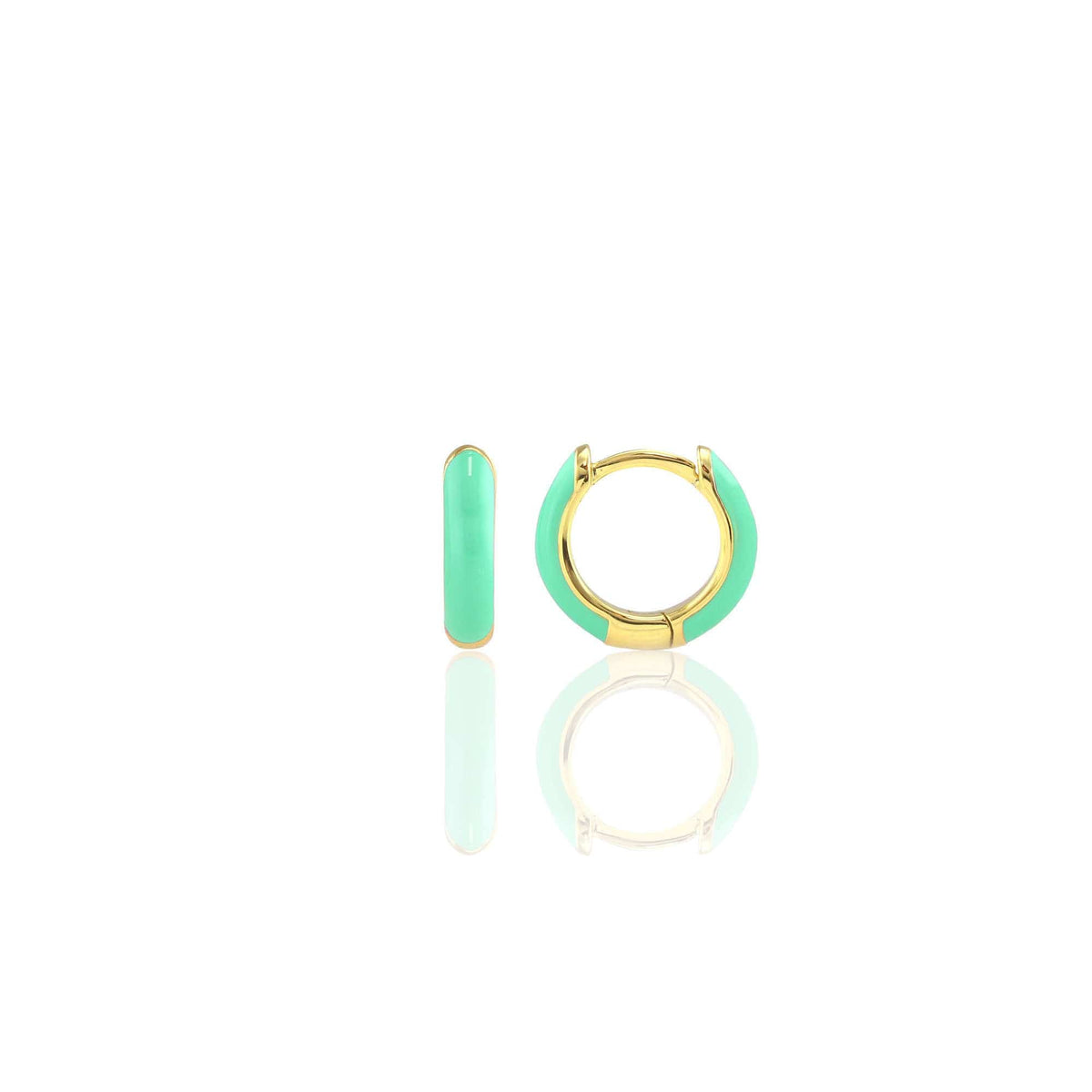 Turquoise Enamel Huggie Hoop Earrings in 18K gold vermeil