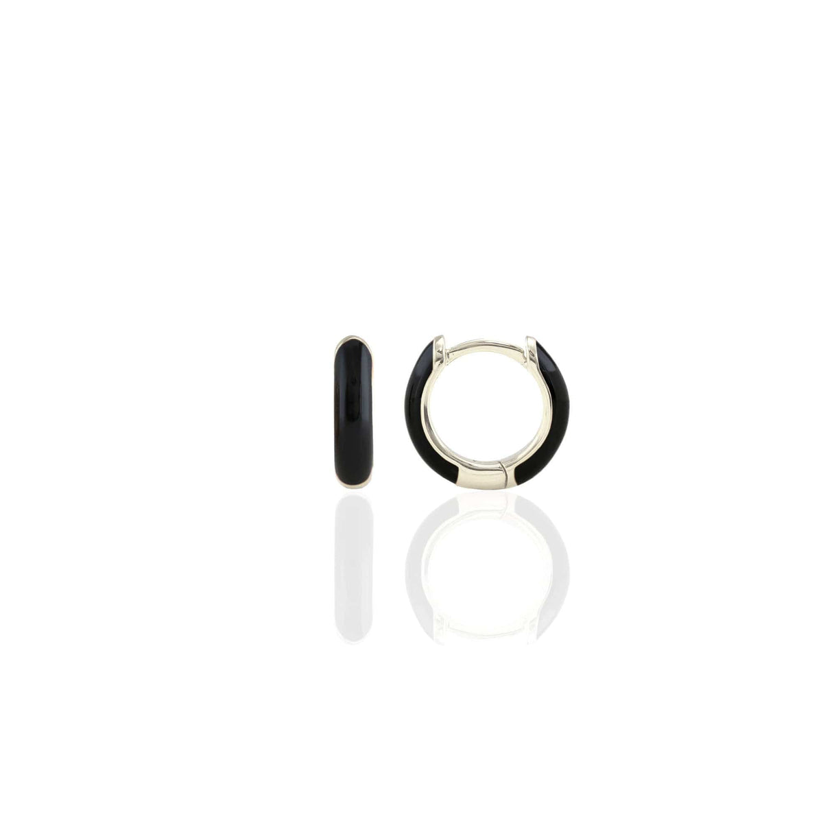 Black Enamel Huggie Hoop Earrings in sterling silver