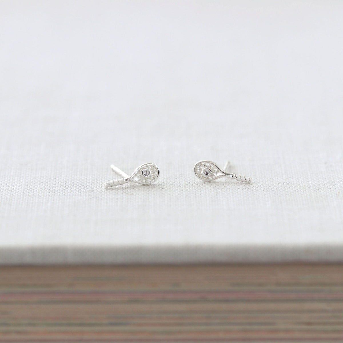 Tennis Racket Crystal and Enamel Stud Earrings