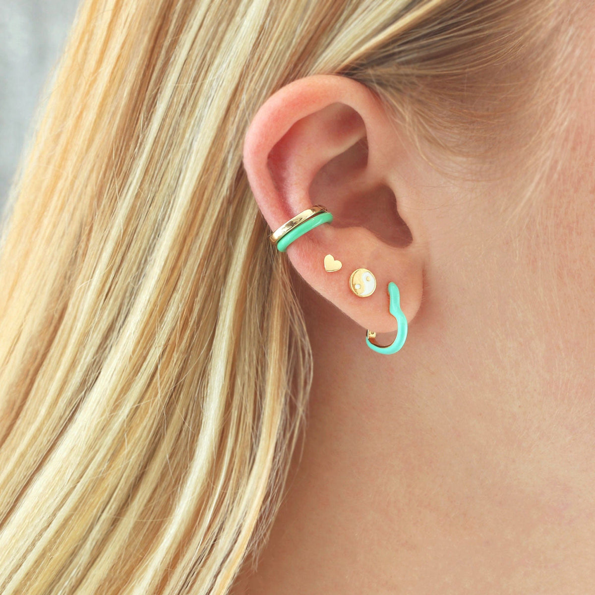 Open Heart Enamel Hinged Huggie Hoop Earrings