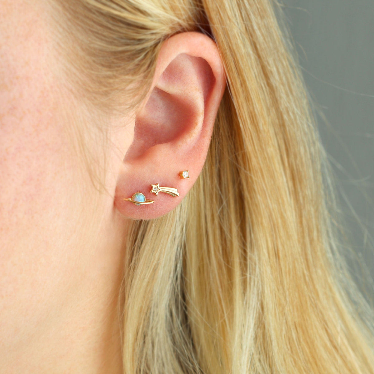 Shooting Star with Crystals Stud Earrings