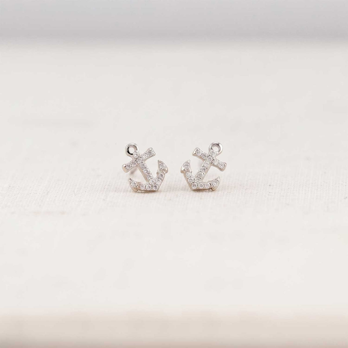 Anchor with Crystals Stud Earrings