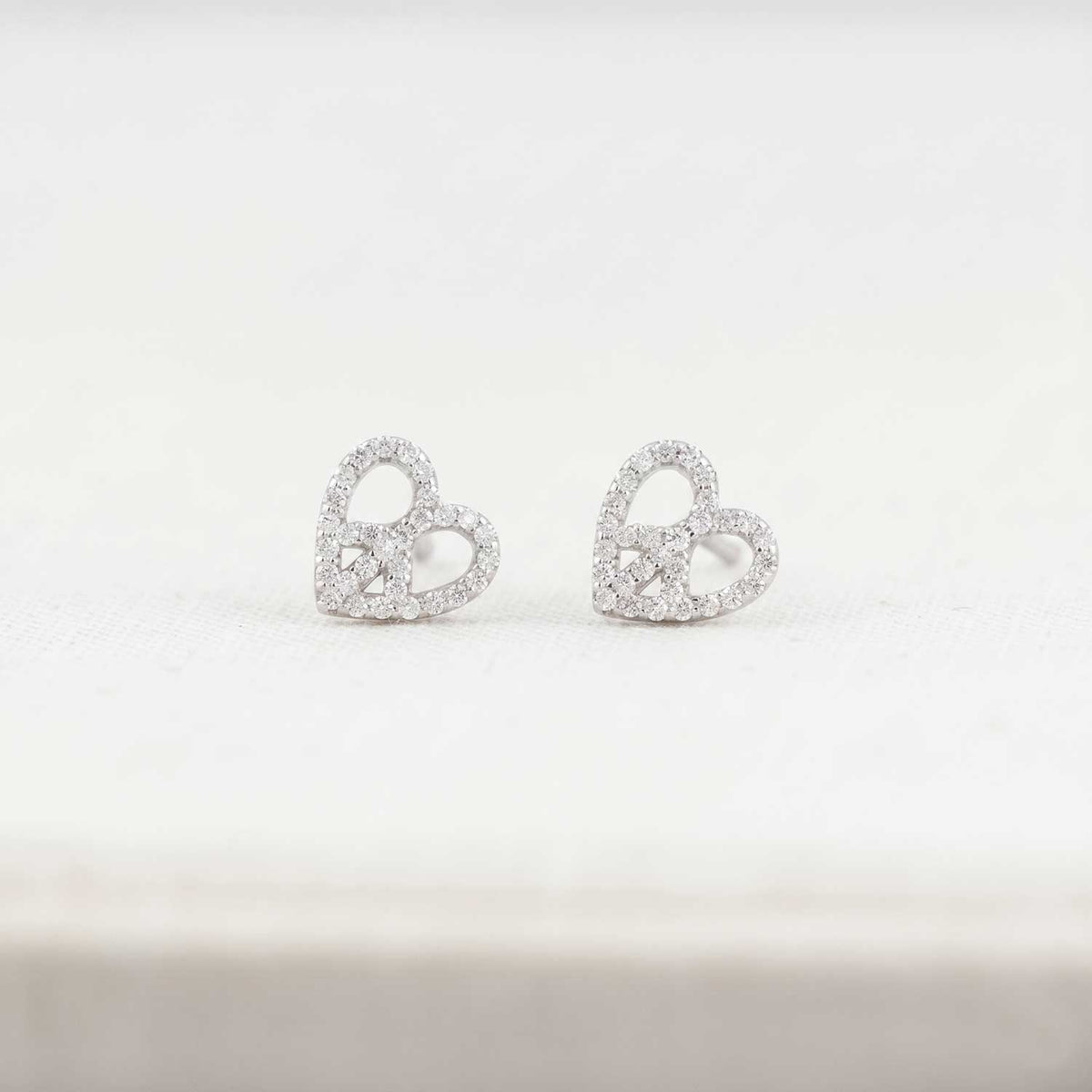 Heart Peace Symbol with Crystal Stud Earrings