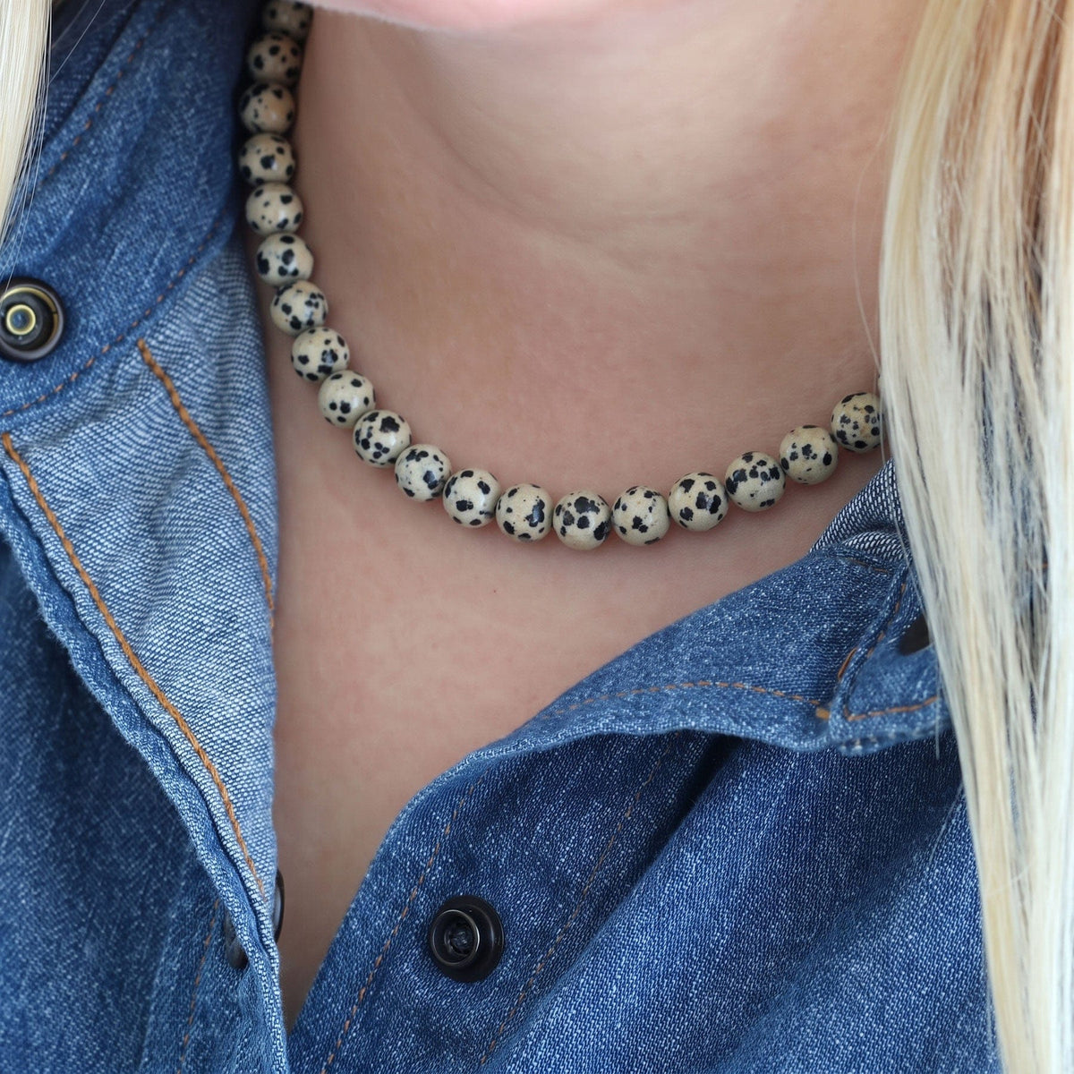 Dalmatian Jasper Gemstone Baller Beaded Necklace