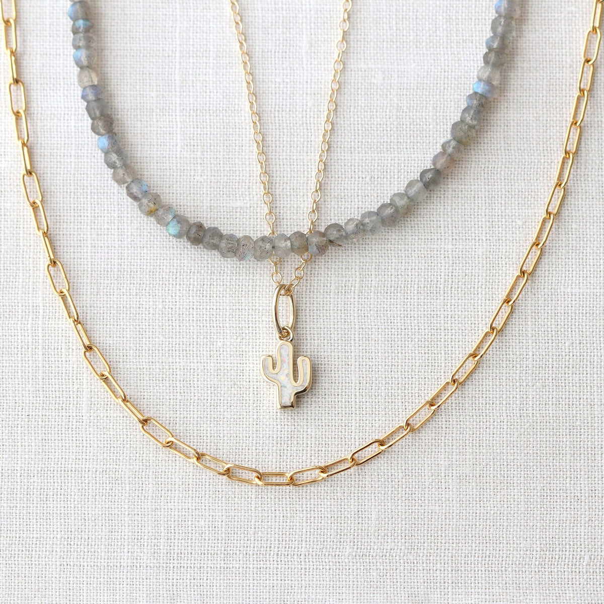 Opal Cactus Charm Necklace