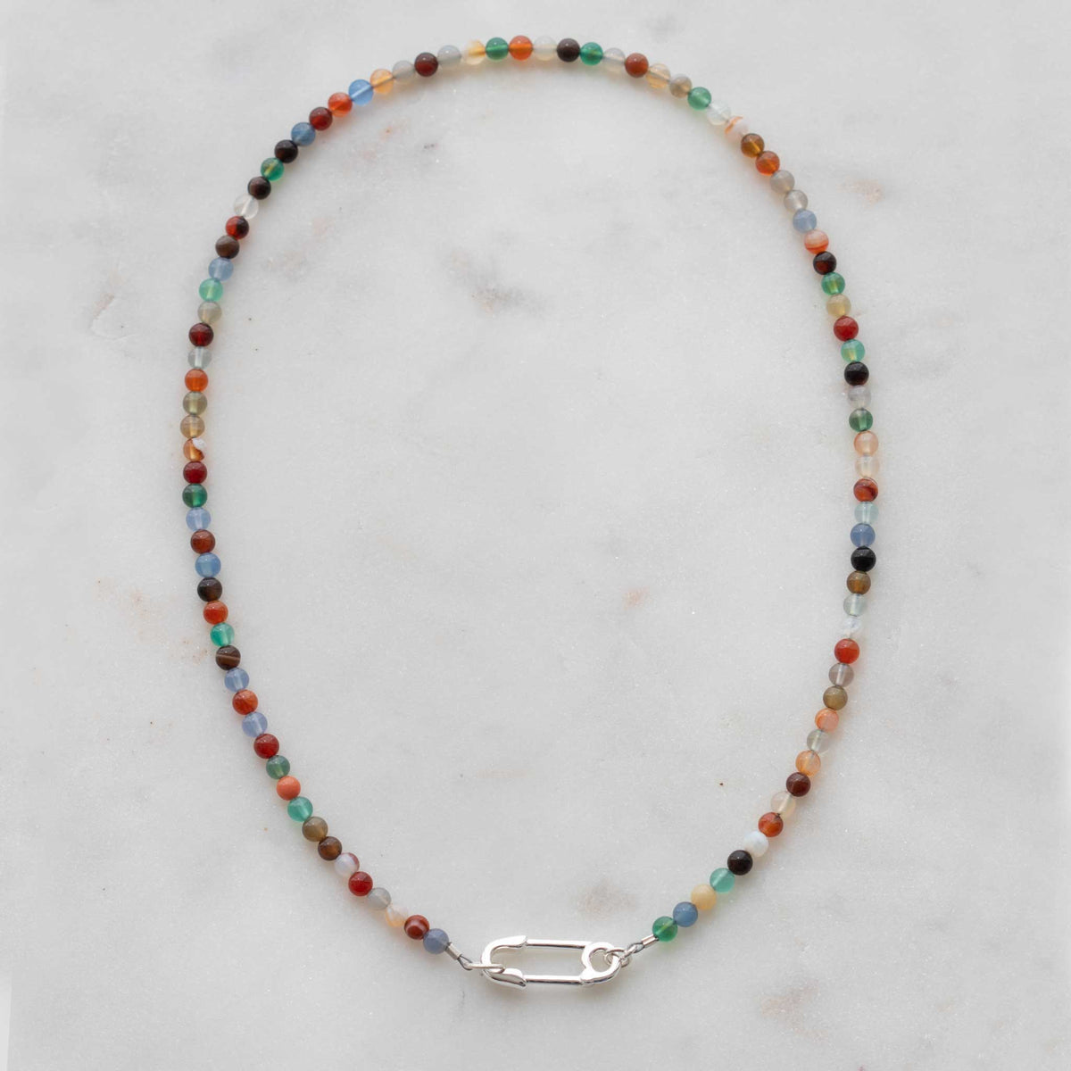 Mixed Agate Beads & Safety Pin Necklace