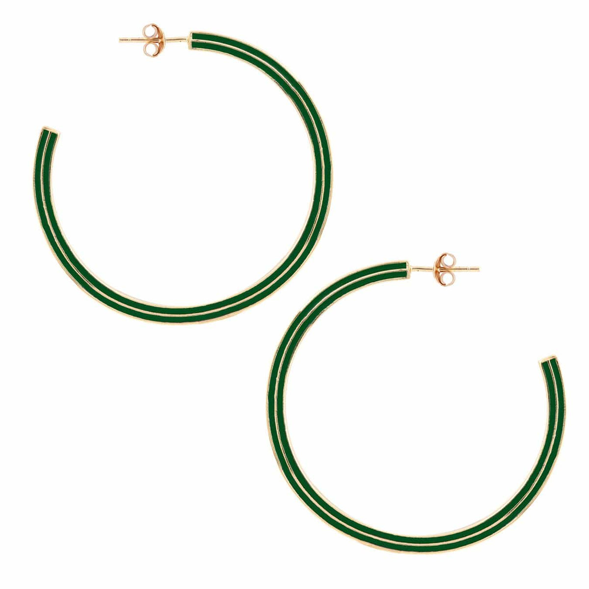 Gold Line Enamel Hoop Earrings Kelly Green