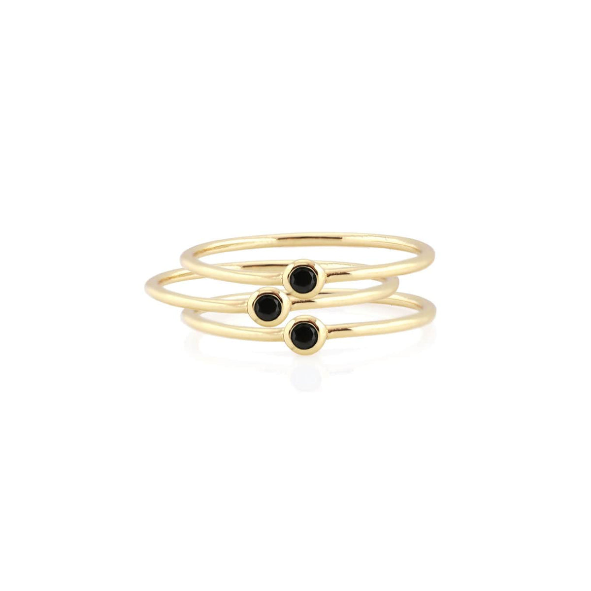 3 Tiny Stone Stack Rings in 18K gold vermeil with black onyx stones