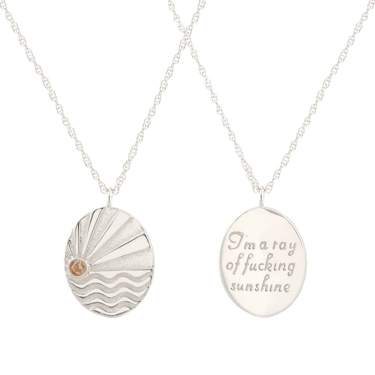 Ray of Sunshine Charm Necklace in sterling silver, front and back