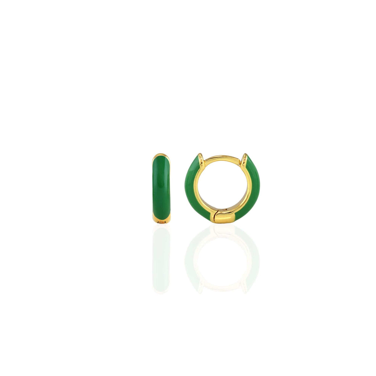 Green Enamel Huggie Hoop Earrings in 18K gold vermeil