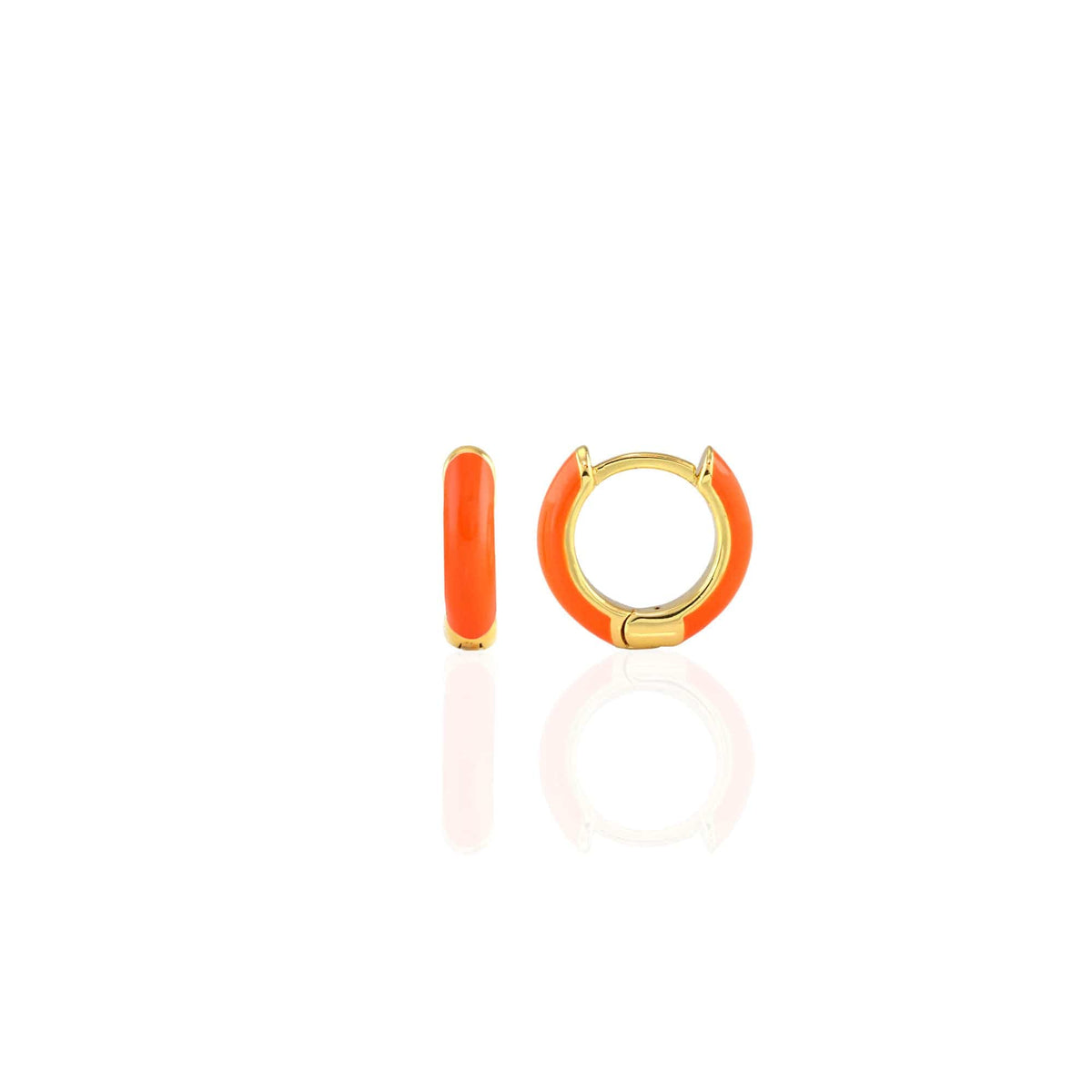 Orange Enamel Huggie Hoop Earrings in 18K gold vermeil