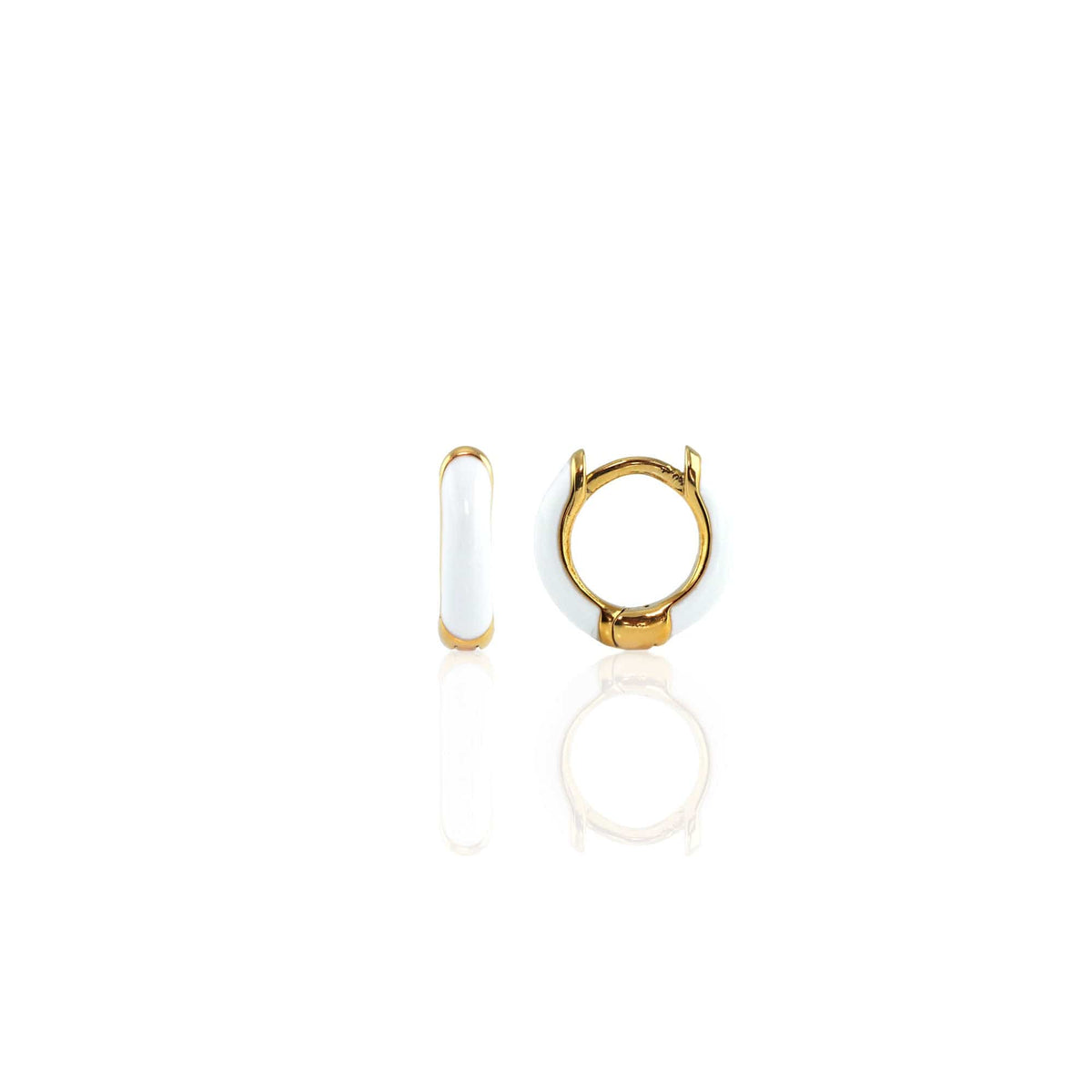 White Enamel Huggie Hoop Earrings in 18K gold vermeil