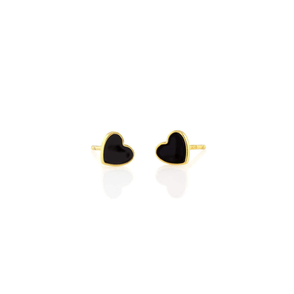 Black Petite Heart Enamel Stud Earrings in 18K gold vermeil