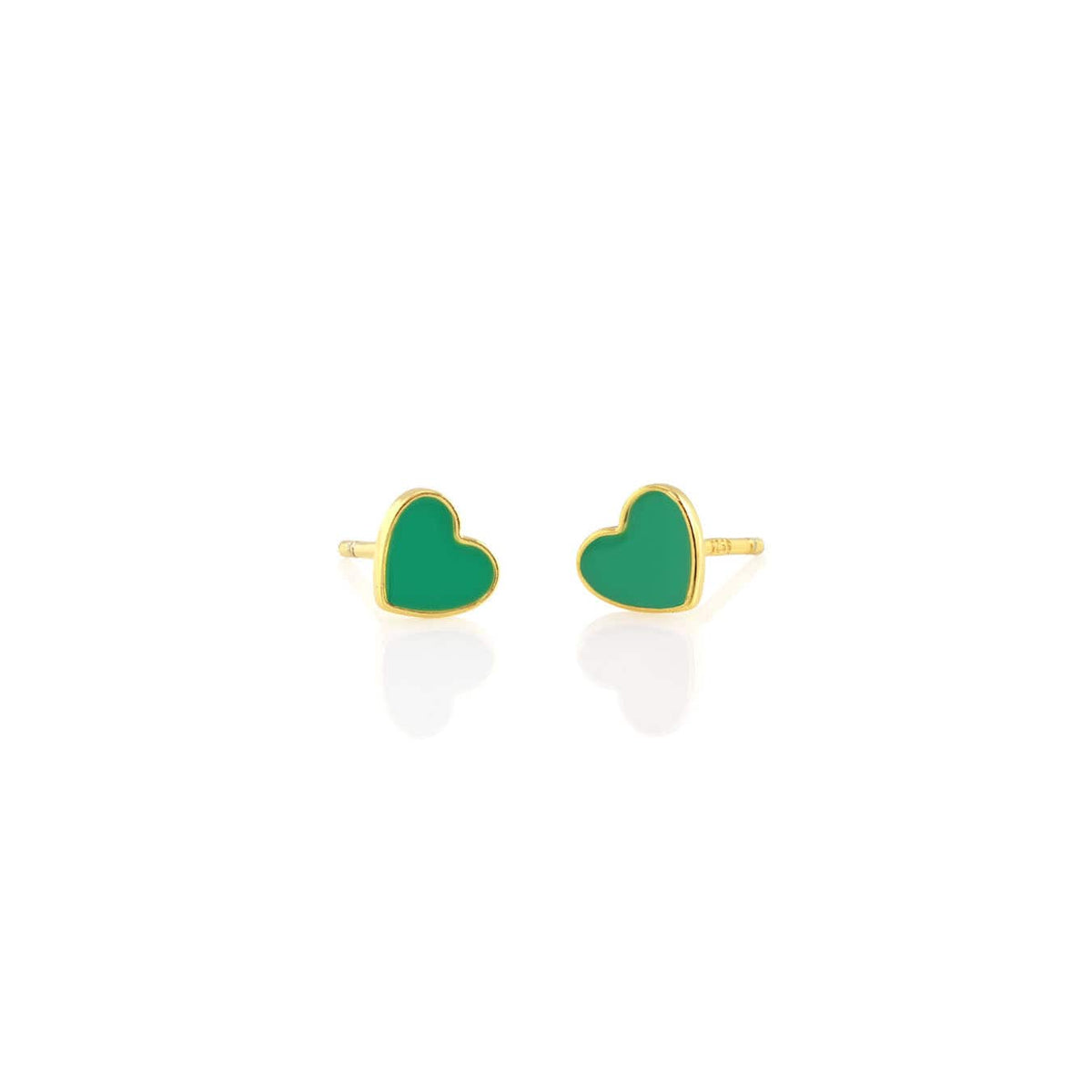 Green Petite Heart Enamel Stud Earrings in 18K gold vermeil