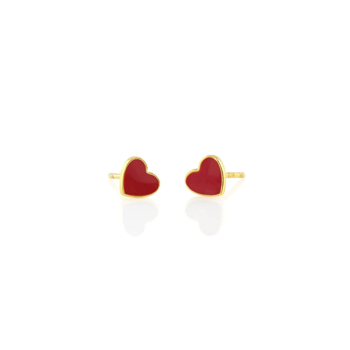Red Petite Heart Enamel Stud Earrings in 18K gold vermeil