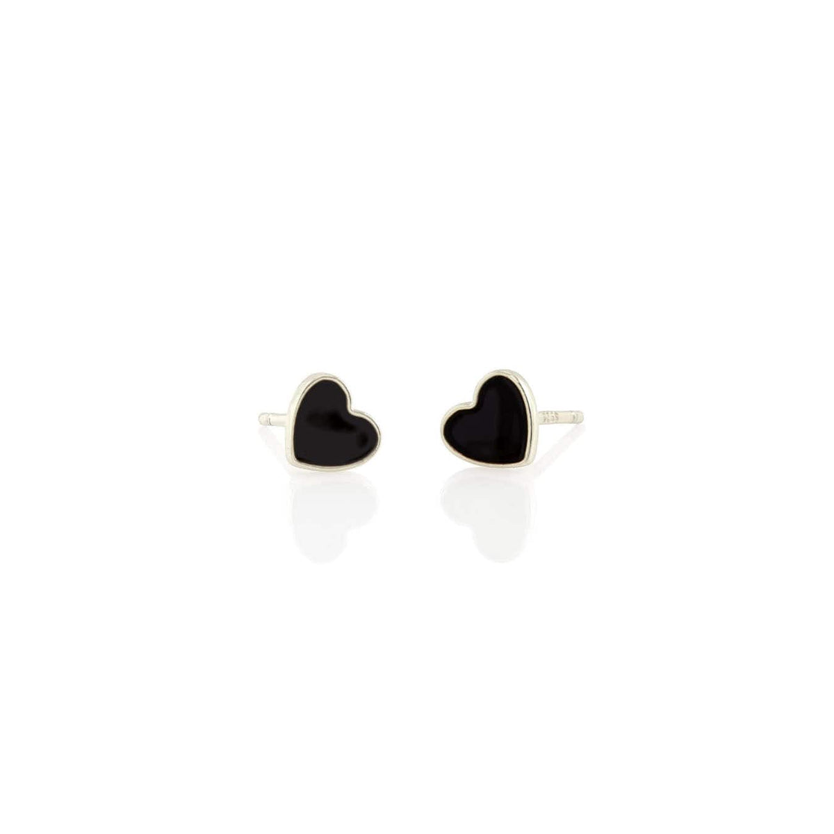 Black Petite Heart Enamel Stud Earrings in sterling silver