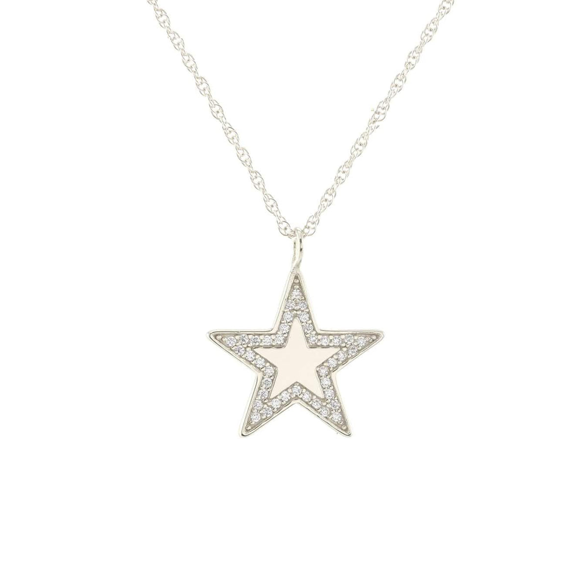 Medium Star Charm Necklace with Pave Sterling Silver