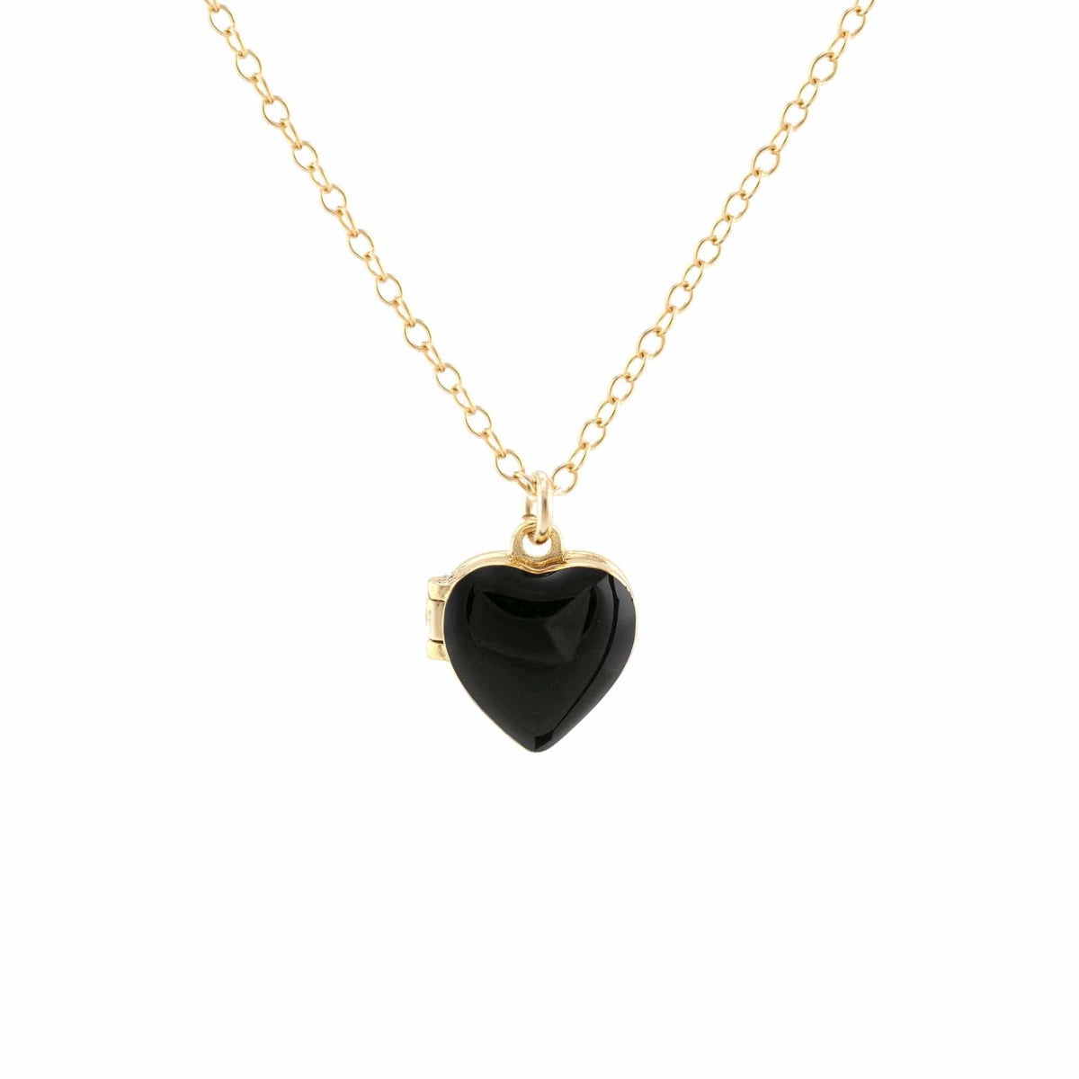 Black Enamel Heart Locket on a gold chain