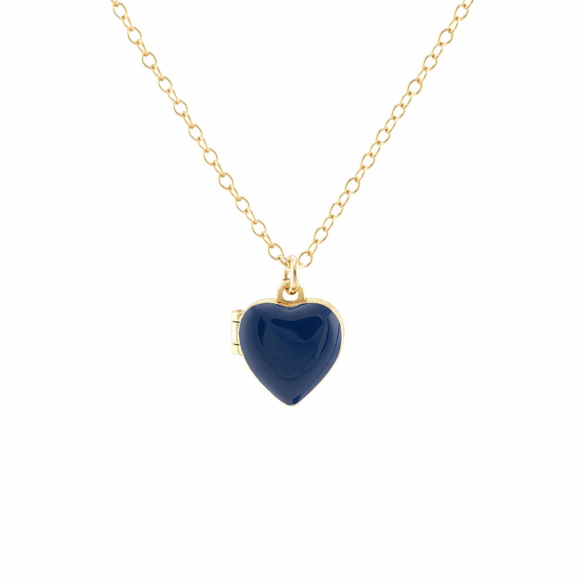 Navy Enamel Heart Locket on a gold chain