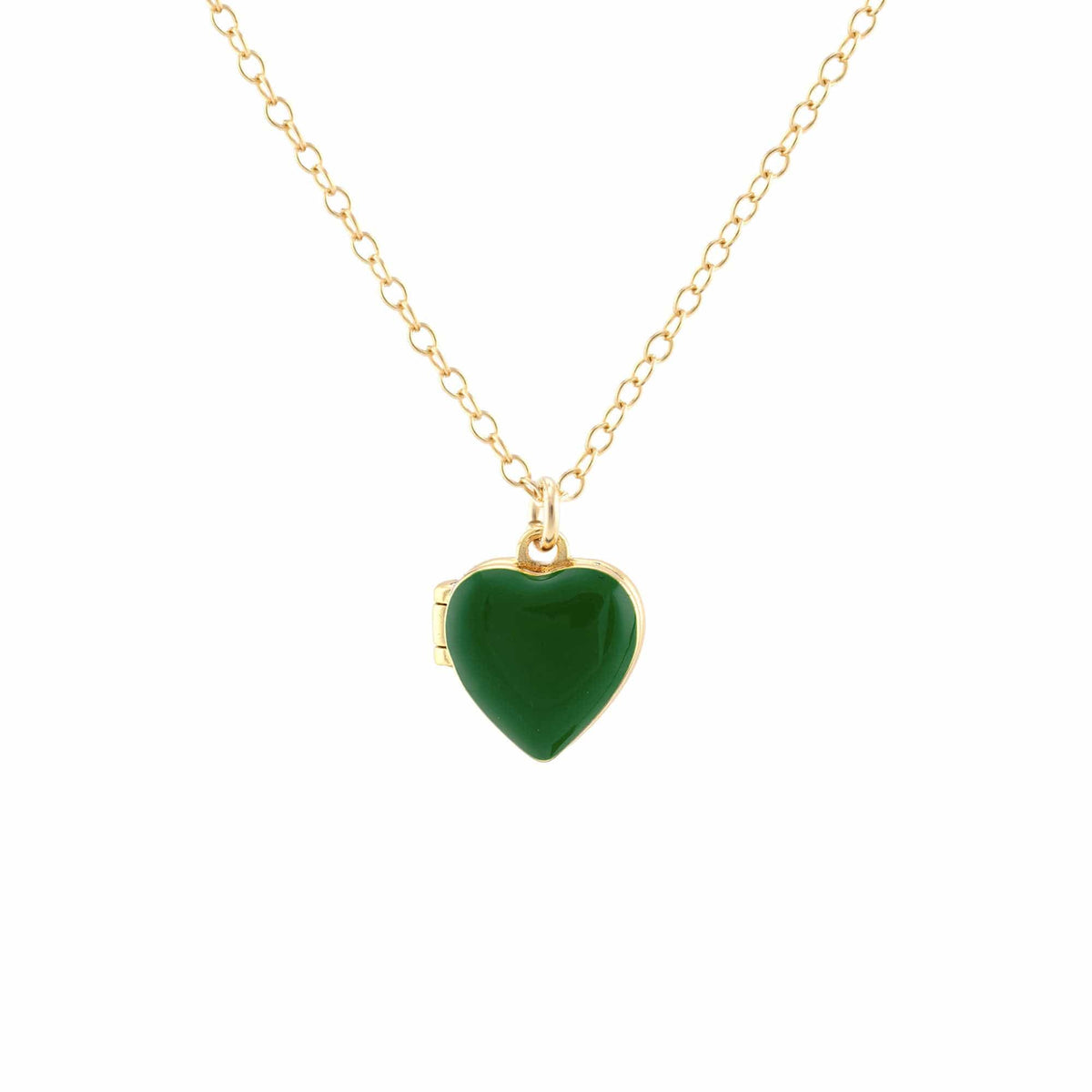 Green Enamel Heart Locket on a gold chain