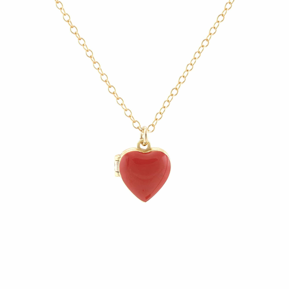 Red Enamel Heart Locket on a gold chain