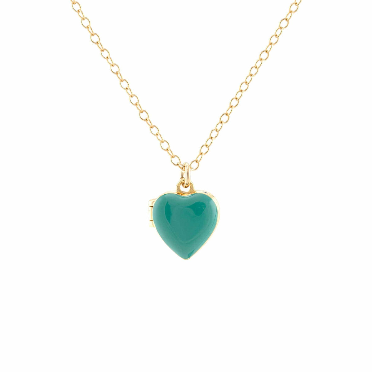 Turquoise Enamel Heart Locket on a gold chain