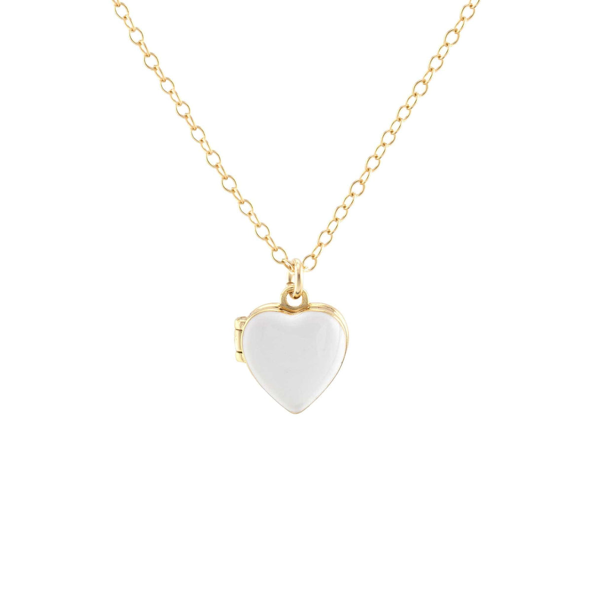 White Enamel Heart Locket on a gold chain