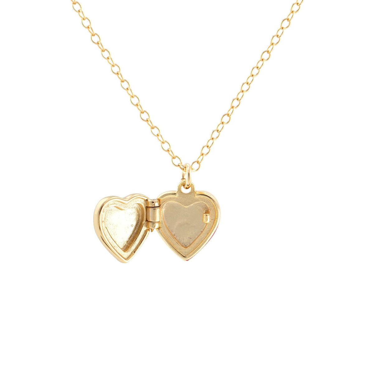 Enamel Heart Locket open to show the gold interior