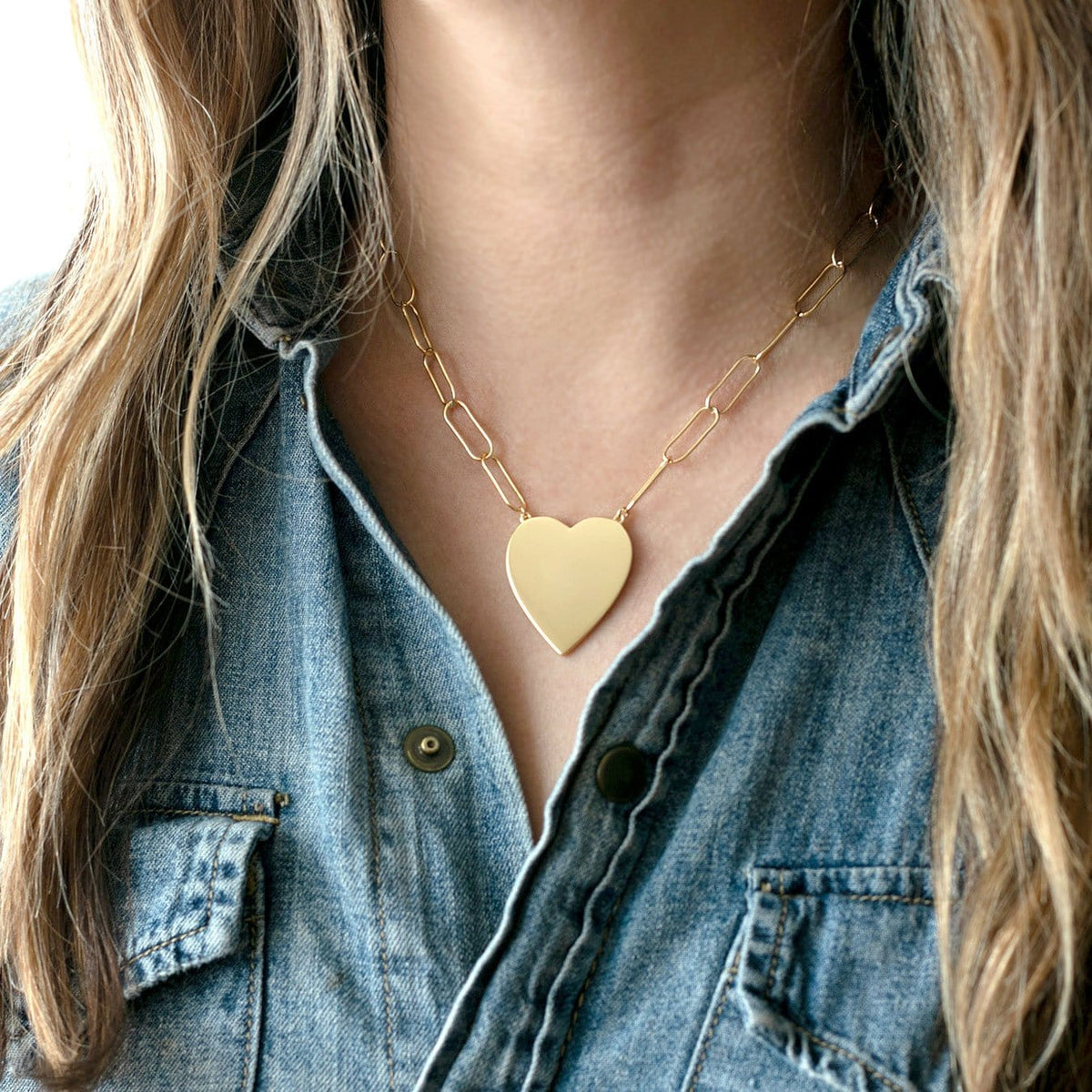 Large Heart Pendant on Large Link Chain 