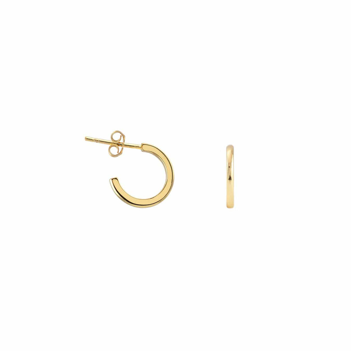 Classic Huggie Hoop Earrings in 18K gold vermeil, front and side view